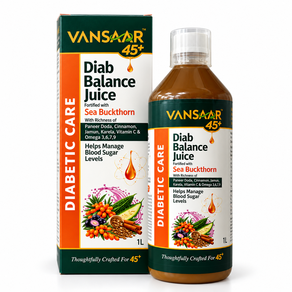Vansaar 45+ Diab Balance Juice 1L - Fortified with Sea Buckthorn.
