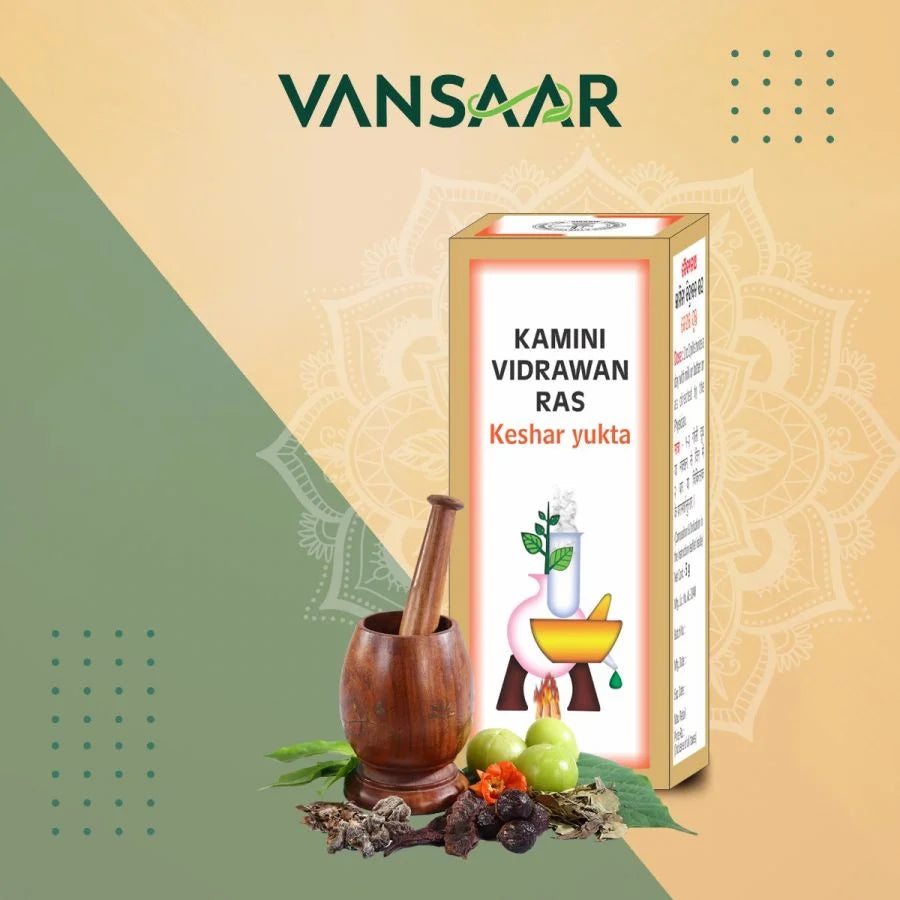 Kaminividrawan Ras (Kesar Yukta) | For Strength & Stamina with 11 Herbal Ingredients Like Pipal, Kesar & Lal Chandan