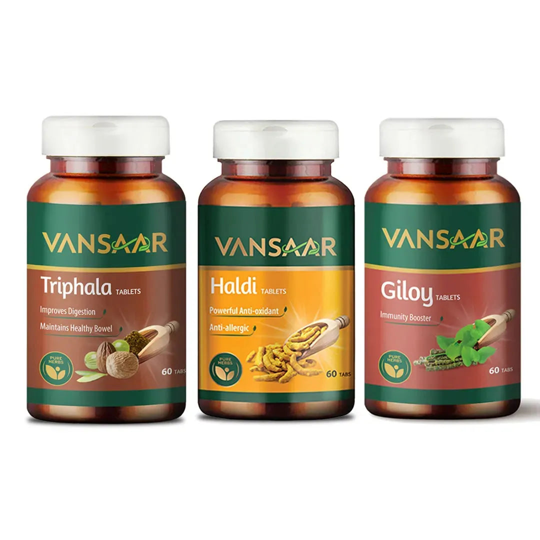 Digestion & Immunity Combo (Pack of 3 Caplets) Triphala, Giloy & Haldi Tablets - Vansaar