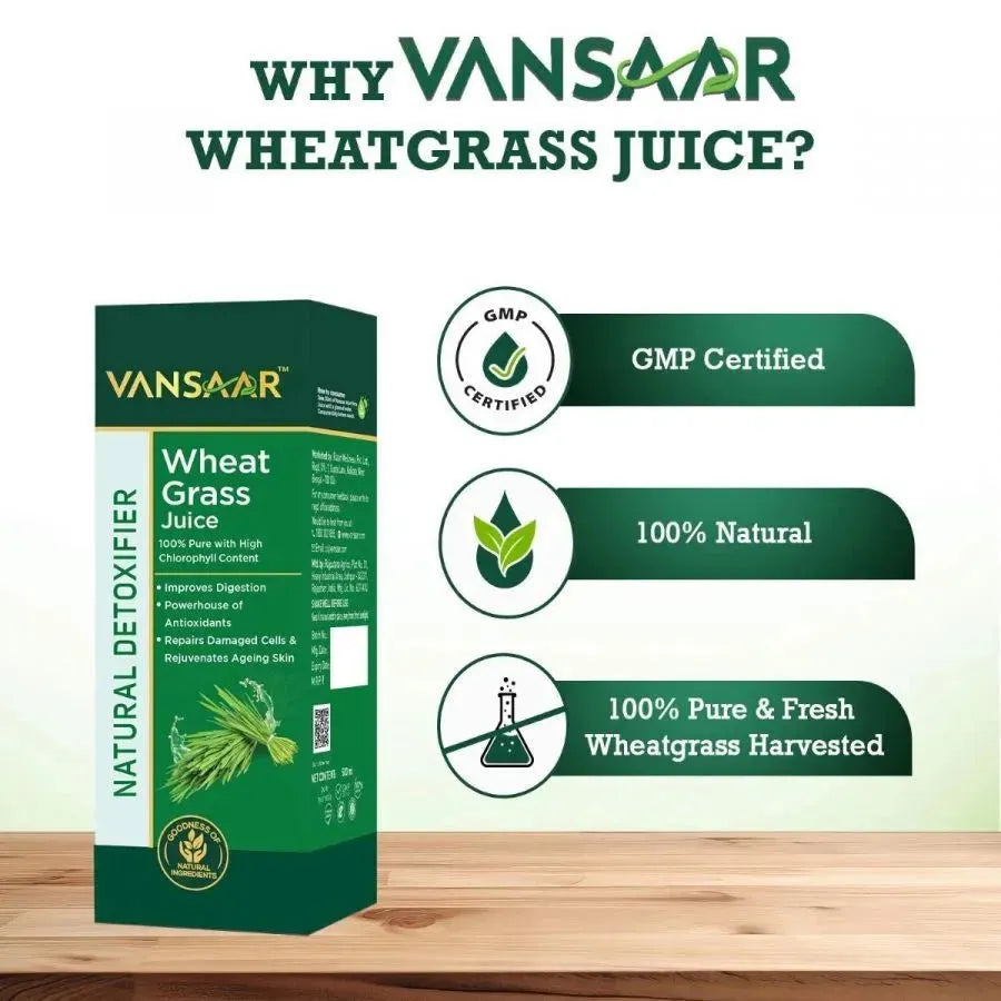 Wheatgrass Juice | Natural Liver Detox & Gut Cleanser Juice | Superfood For Weight & Cholesterol Management | 8th Day Harvest For Maximum Nutrition - Vansaar