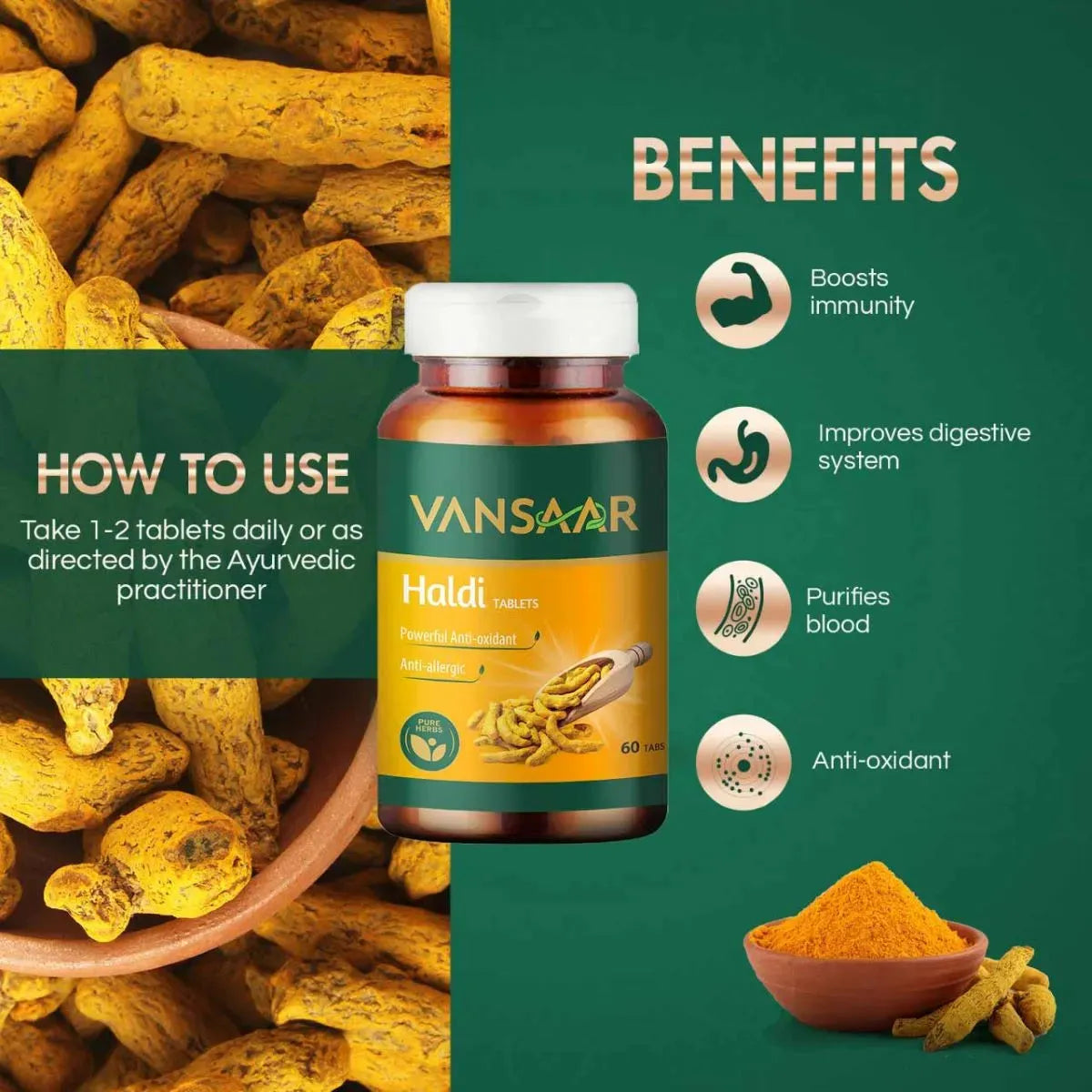 Digestion & Immunity Combo (Pack of 3 Caplets) Triphala, Giloy & Haldi Tablets - Vansaar