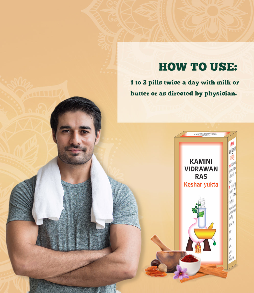 Kaminividrawan Ras (Kesar Yukta) | For Strength & Stamina with 11 Herbal Ingredients Like Pipal, Kesar & Lal Chandan