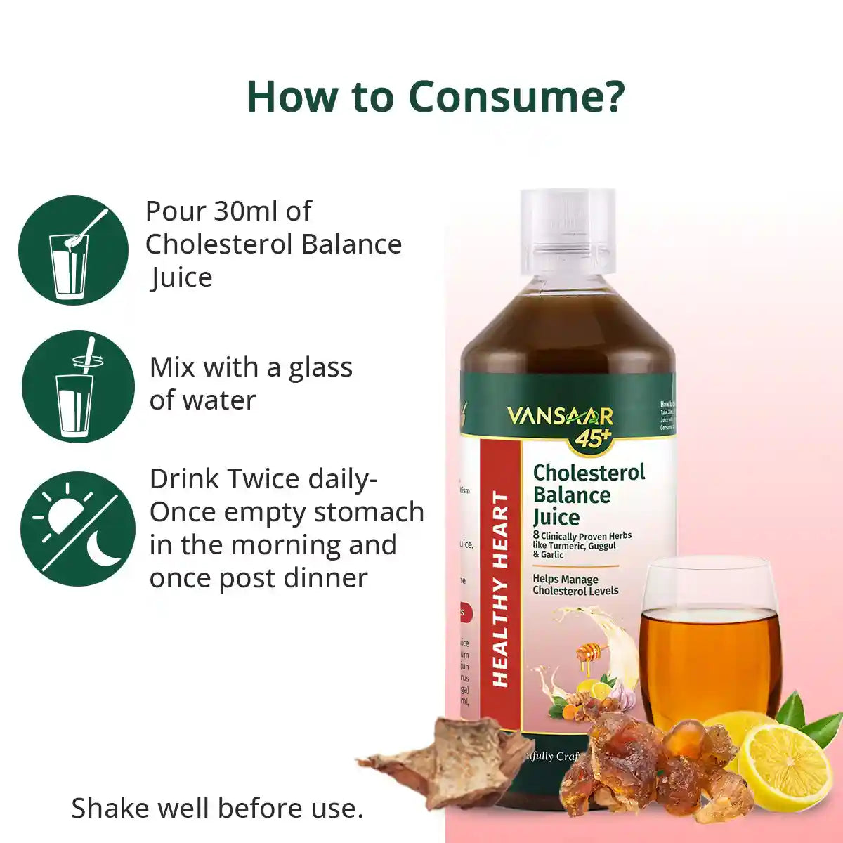Cholesterol Balance Juice, 1L | Heart Health Supplement with Arjuna, Guggul & 6 Potent Herbs | Reduces Bad & Improves Good Cholesterol