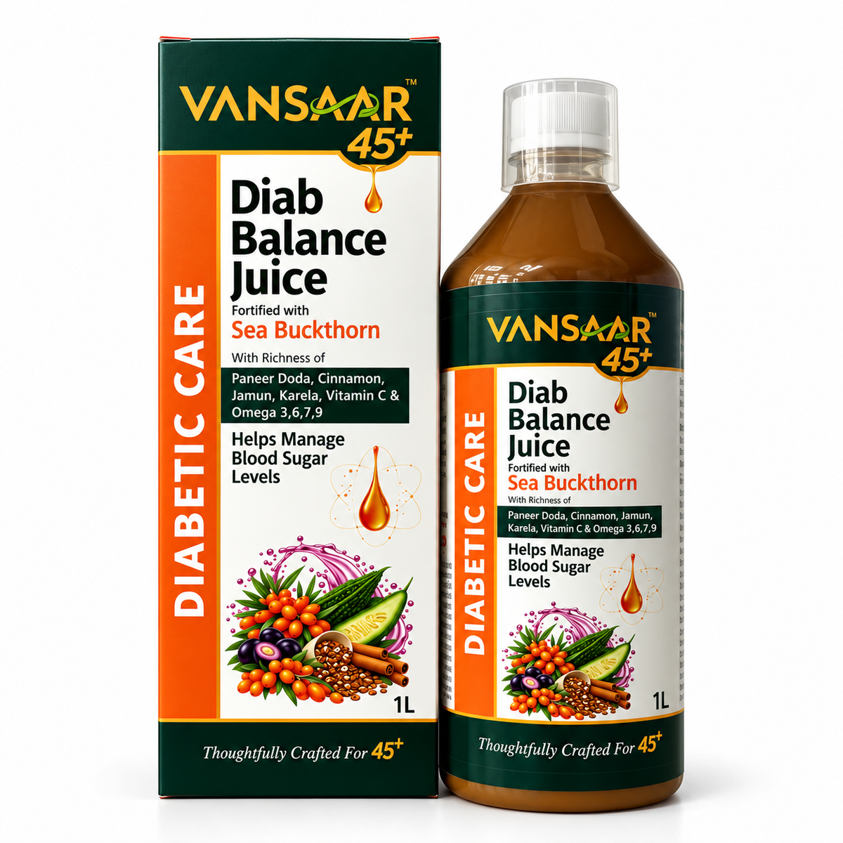 Vansaar 45+ Diab Balance Juice 1L - Fortified with Sea Buckthorn.