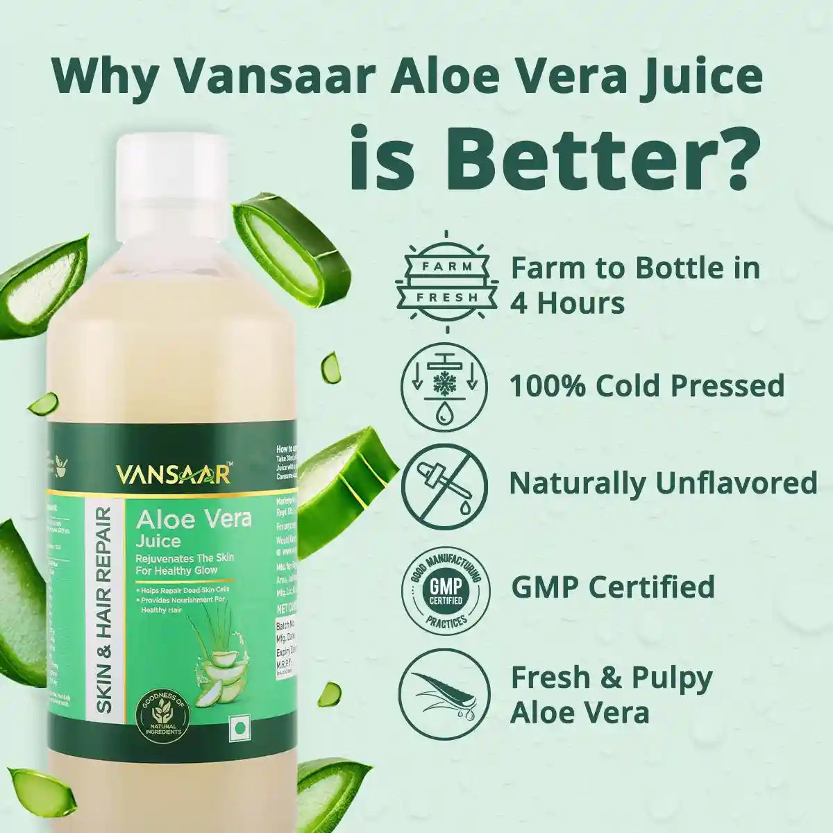 Aloe Vera Juice | For Glowing Skin & Healthy Hair| 100% Cold Pressed | Farm to Bottle in 4 Hours