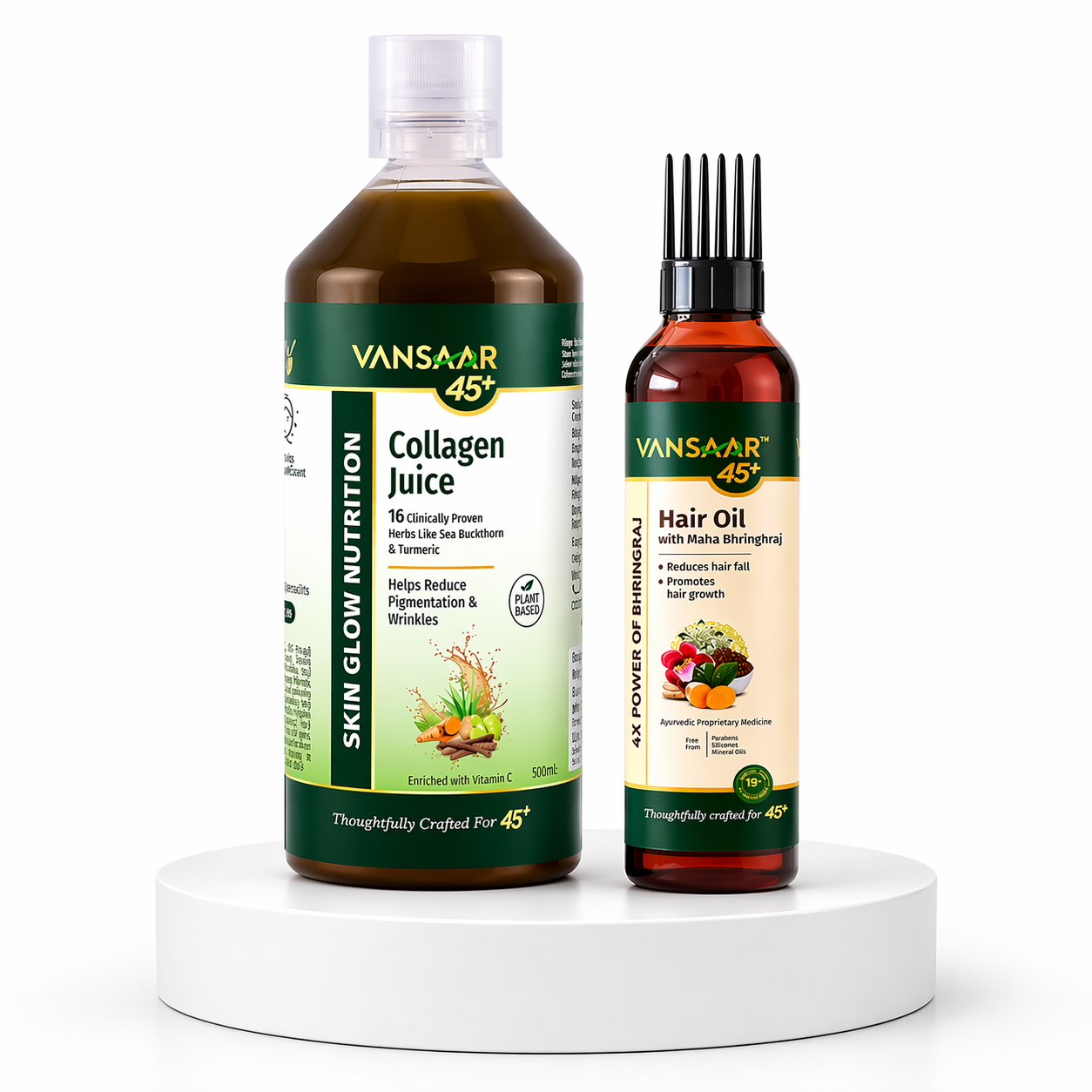Skin & Hair Beauty Combo | Liquid Collagen Juice with 16 Proven Herbs + Clinically Proven Hair Oil with 4X Power of Bhringraj