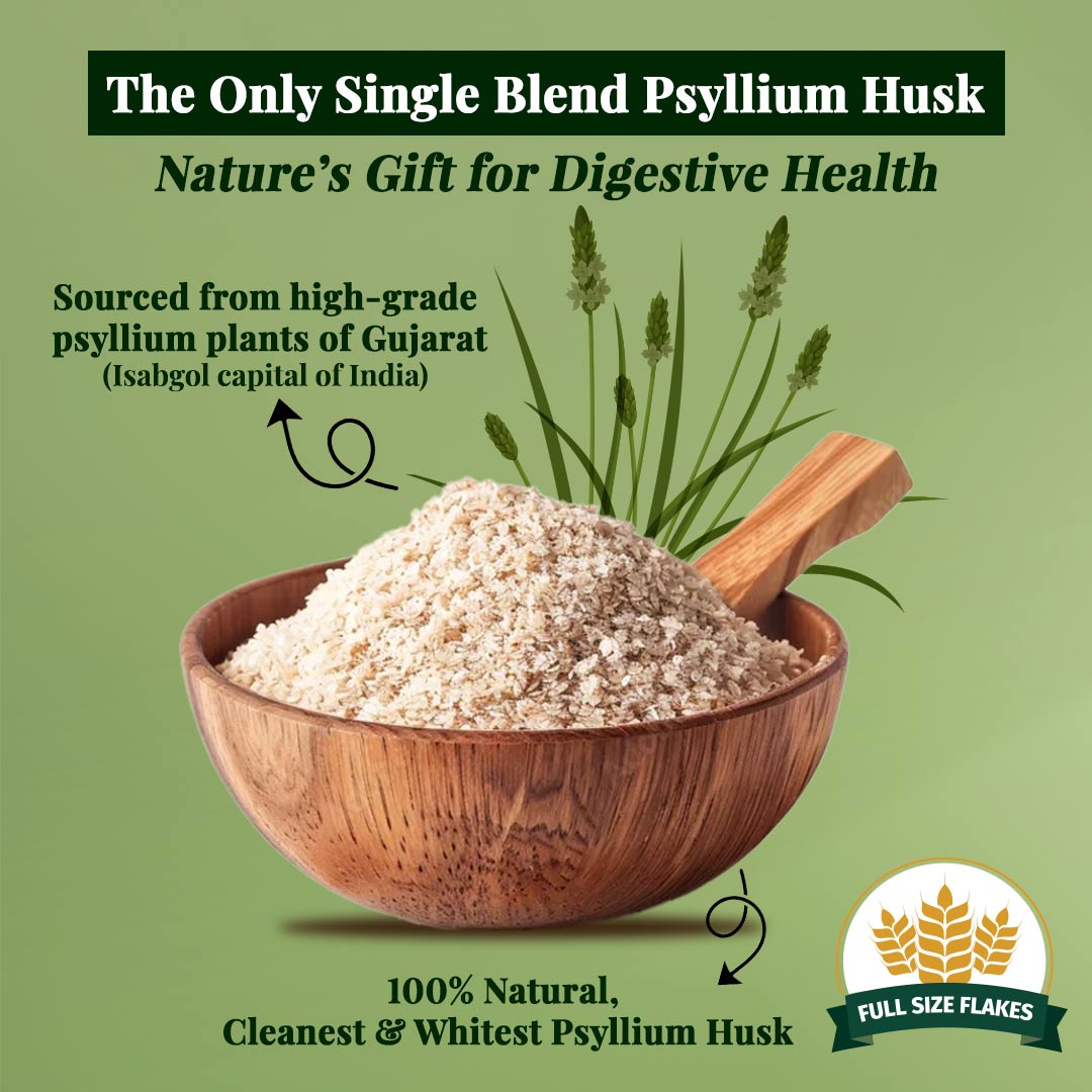 Isabgol Fiber Rich Supplement | Single Blend, Highest Grade Whole Psyllium Husk | With Dietary Fiber, Supports Heart & Digestive Health