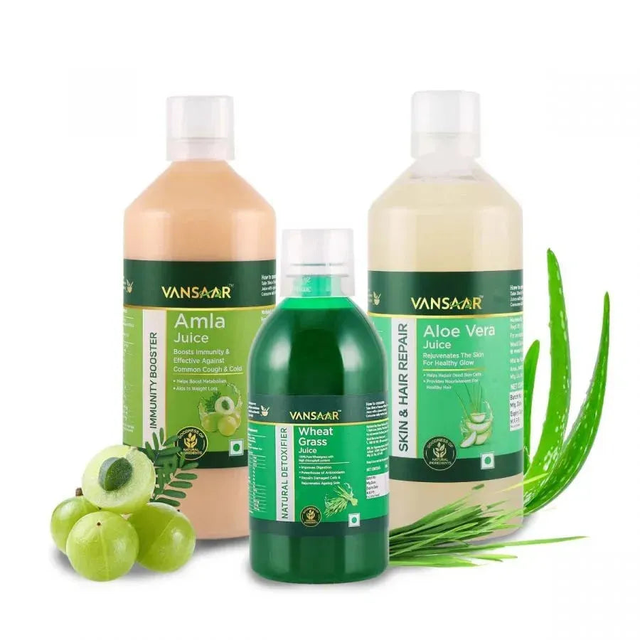 Daily Wellness Combo: Amla, Aloe Vera & Wheatgrass Juice - Vansaar