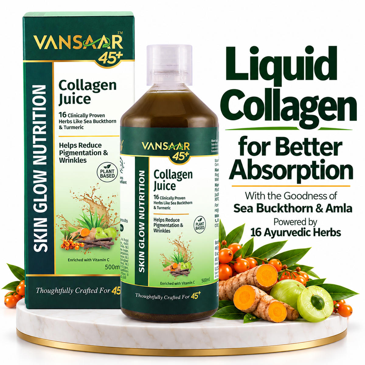 Collagen Juice + AloeVera Gel | With Sea Buckthorn & Vitamin C to reduce Wrinkles & Pigmentation