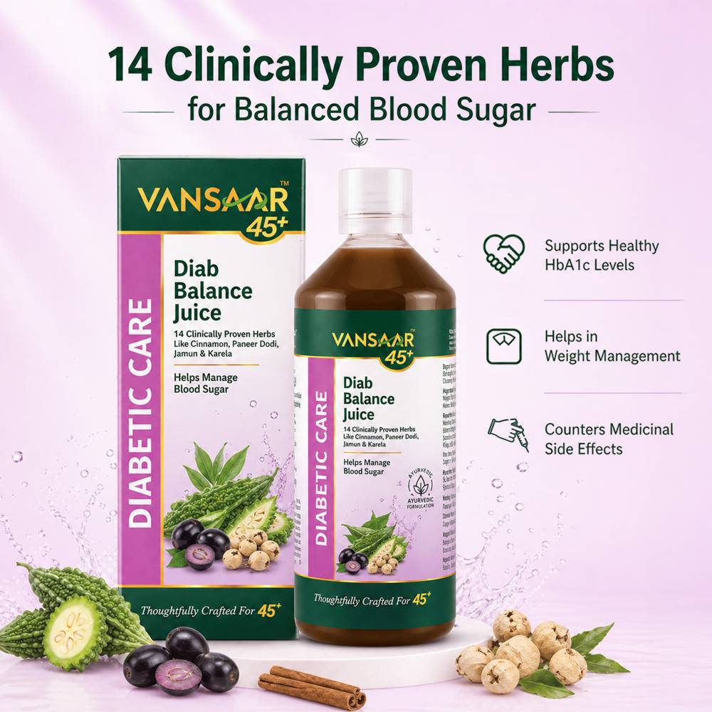 Diab Balance Juice For 45+ Adults | 14 Clinically Proven Herbs Like Karela, Jamun, Neem, Paneer Doda, Cinnamon