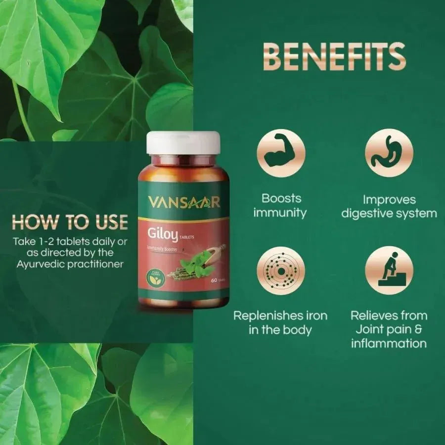 Giloy Tablets | Supports Immune Health | Good For Digestion | Made With 100% Pure Giloy Tablets - Vansaar