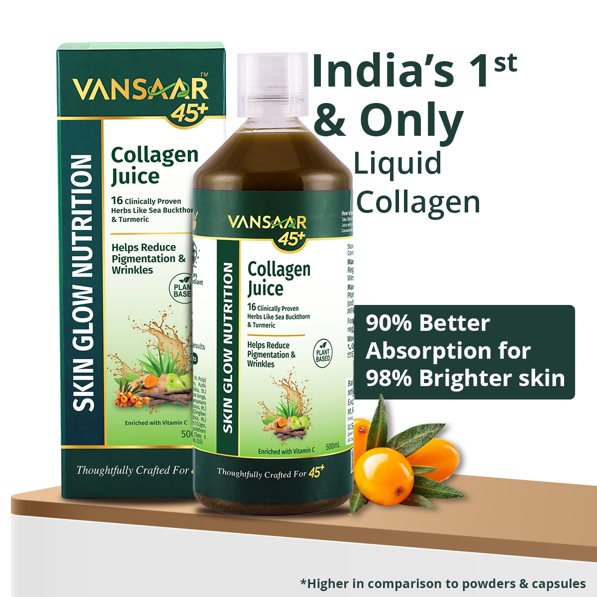 Liquid Collagen with 16 Proven Herbs like Sea Buckthorn & Vitamin C for 98% Brighter Skin