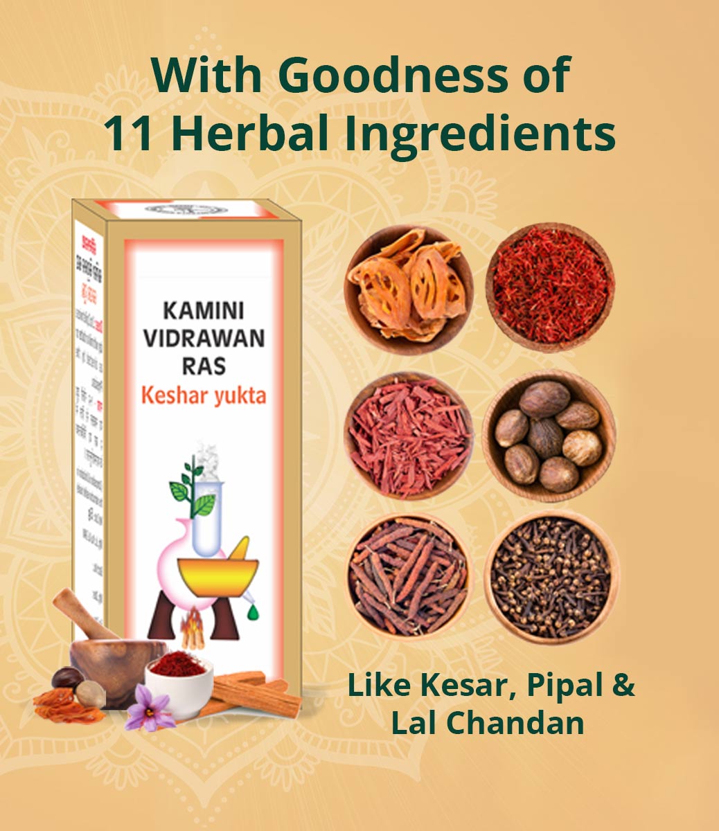 Kaminividrawan Ras (Kesar Yukta) | For Strength & Stamina with 11 Herbal Ingredients Like Pipal, Kesar & Lal Chandan