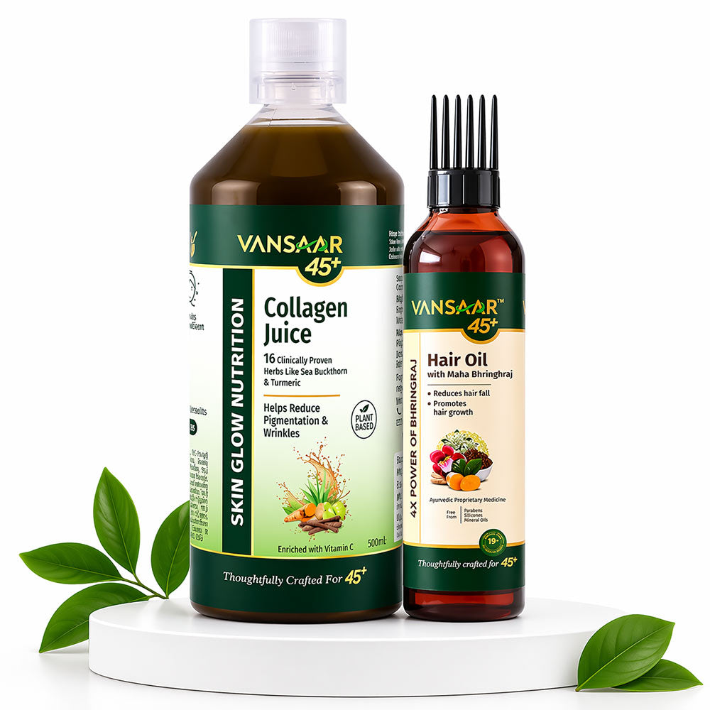 Skin & Hair Beauty Combo | Liquid Collagen Juice with 16 Proven Herbs + Clinically Proven Hair Oil with 4X Power of Bhringraj