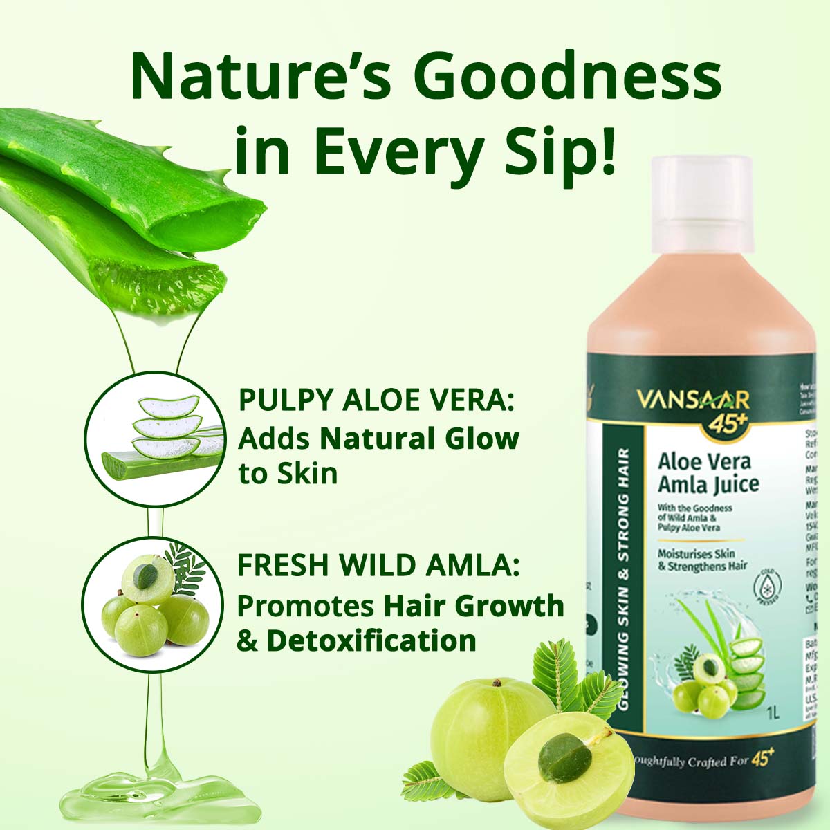 Aloe Vera Amla Juice for 45+ Adults | 100% Cold Pressed Harvested in 24 Hours