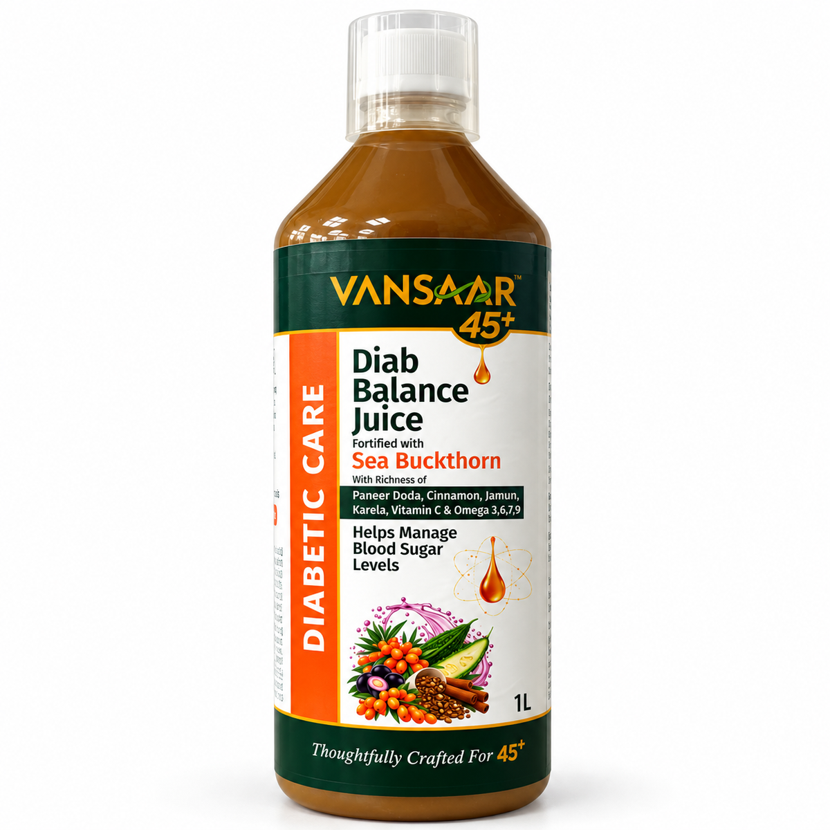 Vansaar 45+ Diab Balance Juice 1L - Fortified with Sea Buckthorn.