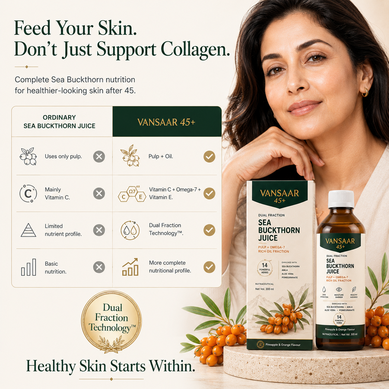 [Pre-Order Registeration] Vansaar 45+ Sea Buckthorn Juice for Skin Health | Dual Fraction Technology™ | Supports Hydration, Skin Barrier & Healthy Radiance
