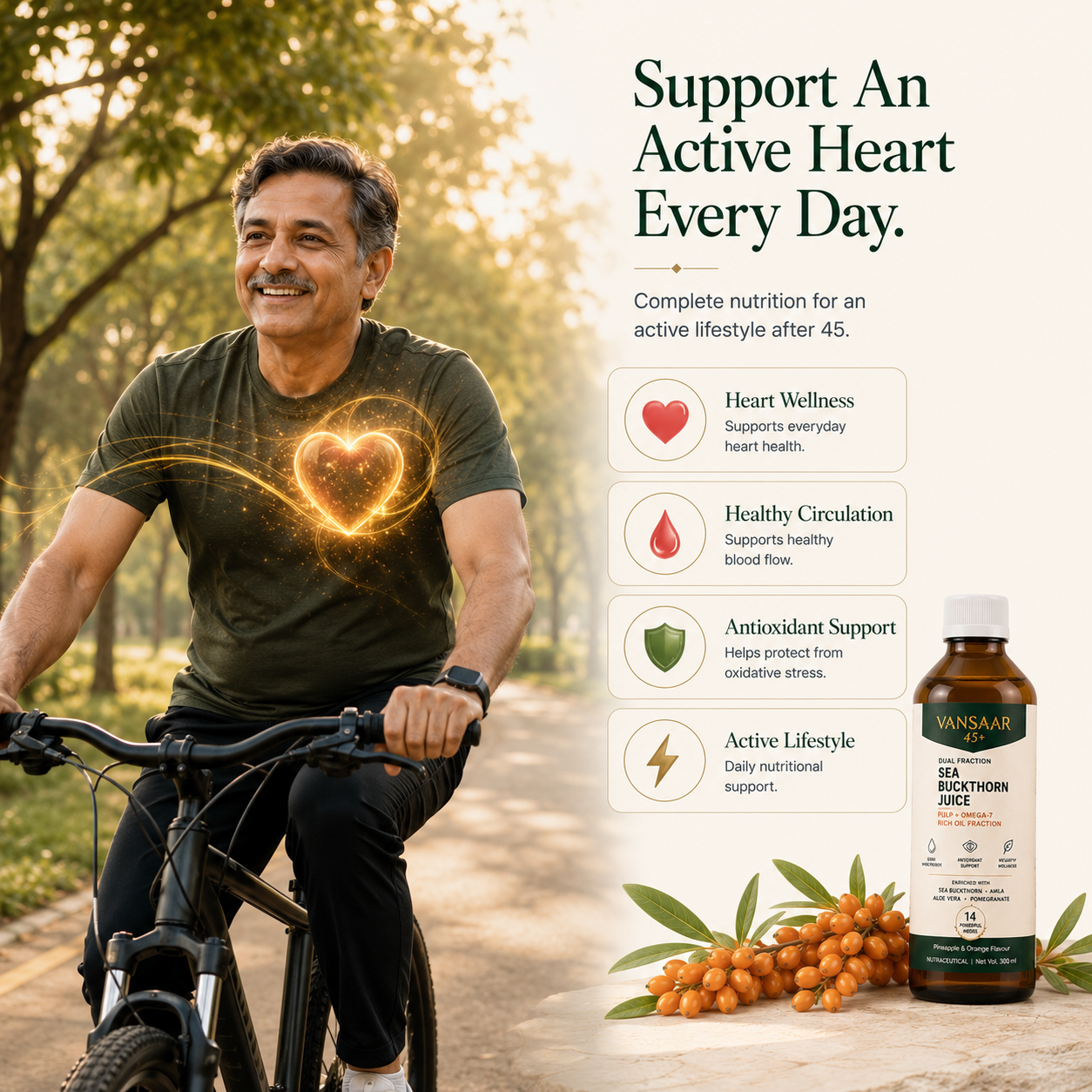 [Pre-Order Registration] Vansaar 45+ Sea Buckthorn Juice for Heart Health | Dual Fraction Technology™ | Supports Cardiovascular Wellness & Blood Vessel Health