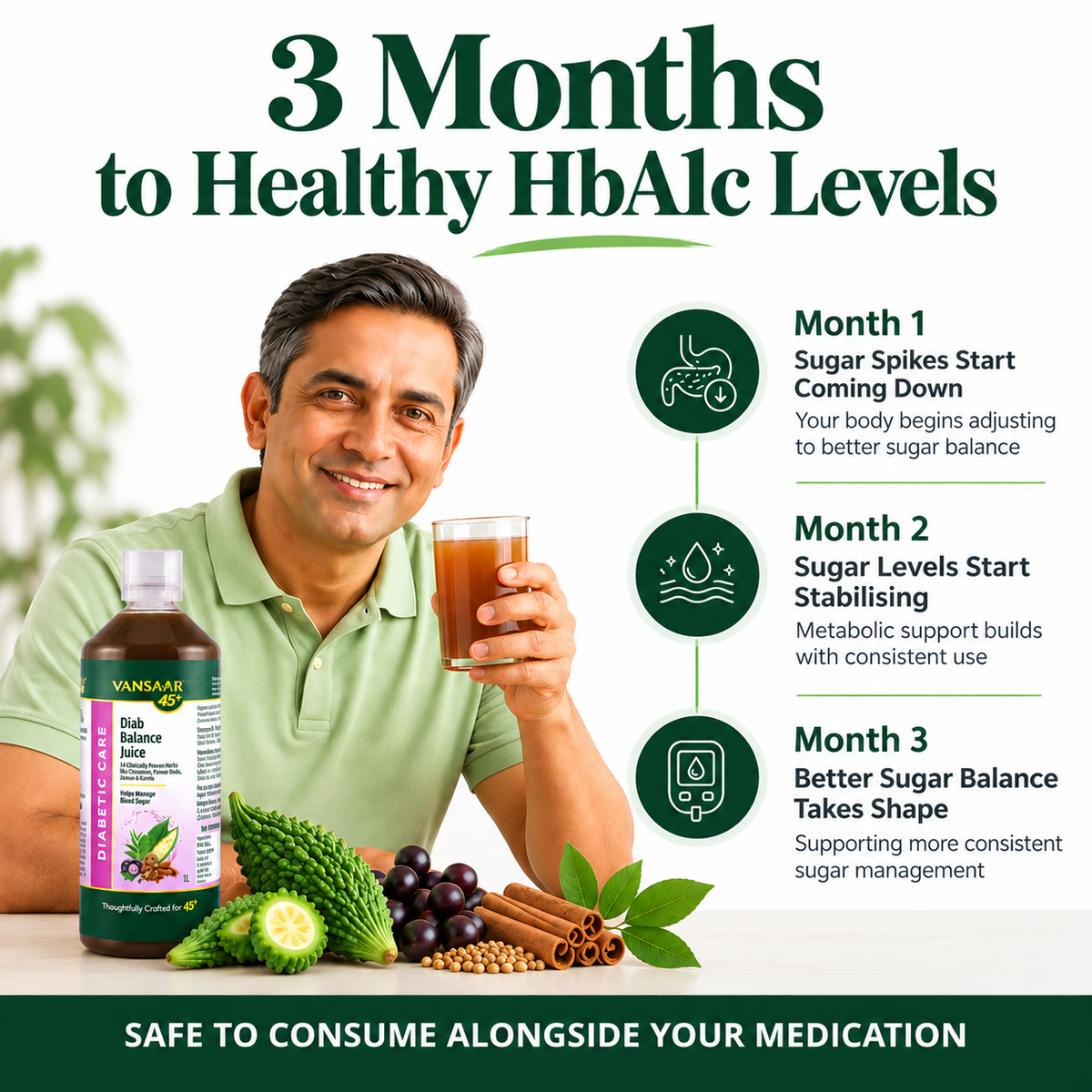 Diab Balance Juice For 45+ Adults | 14 Clinically Proven Herbs Like Karela, Jamun, Neem, Paneer Doda, Cinnamon