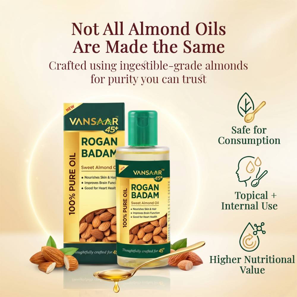Rogan Badam (Almond) Oil | 100% Pure Badam Tel | Ingestible-Grade Almond Oil for Skin, Hair &amp; Wellness | Made with Premium Californian Almonds