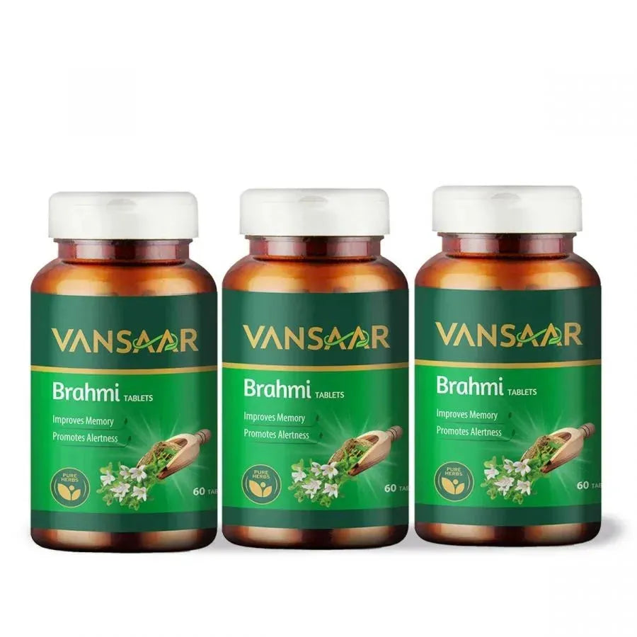 Brahmi Tablets | Helps Improve Memory | Promotes Alertness | Made With 100% Pure Brahmi - Vansaar