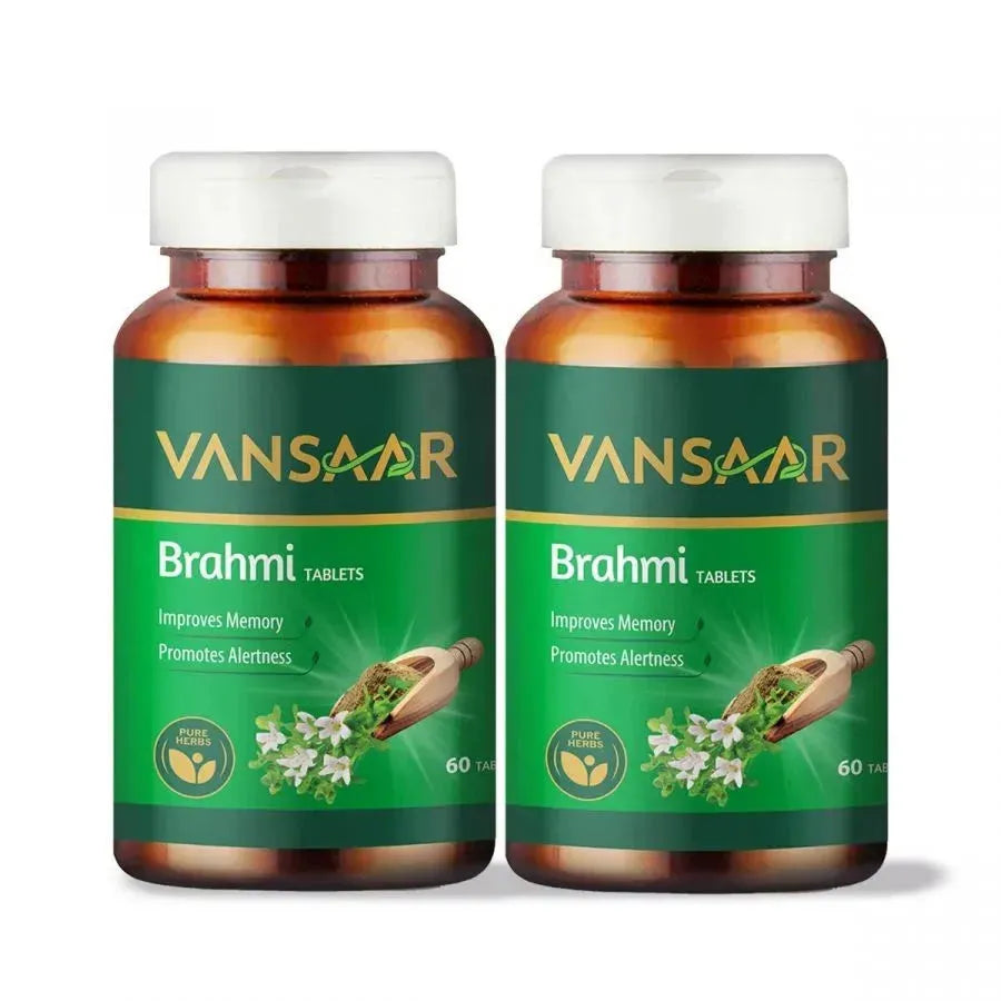 Brahmi Tablets | Helps Improve Memory | Promotes Alertness | Made With 100% Pure Brahmi - Vansaar