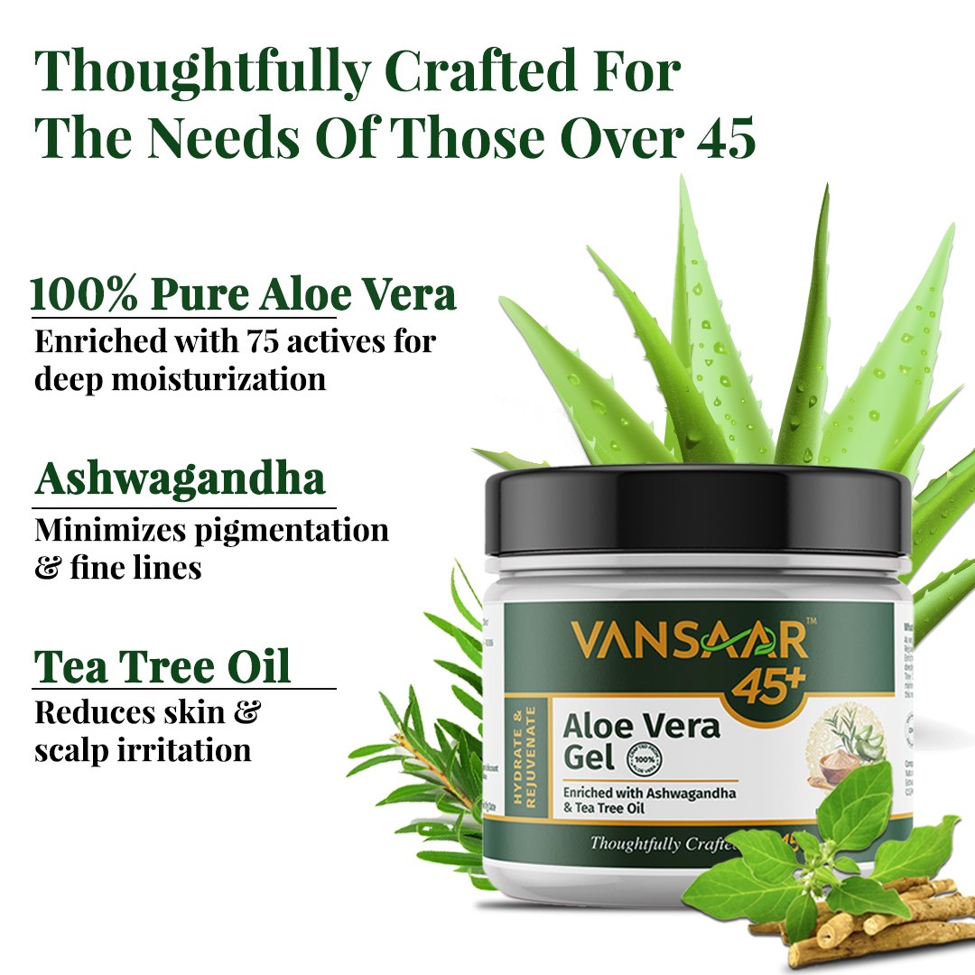Aloe Vera Gel - 500g | 100% Pure Aloe Vera Enriched With Ashwagandha & Tea Tree Oil |For Face, Skin & Hair