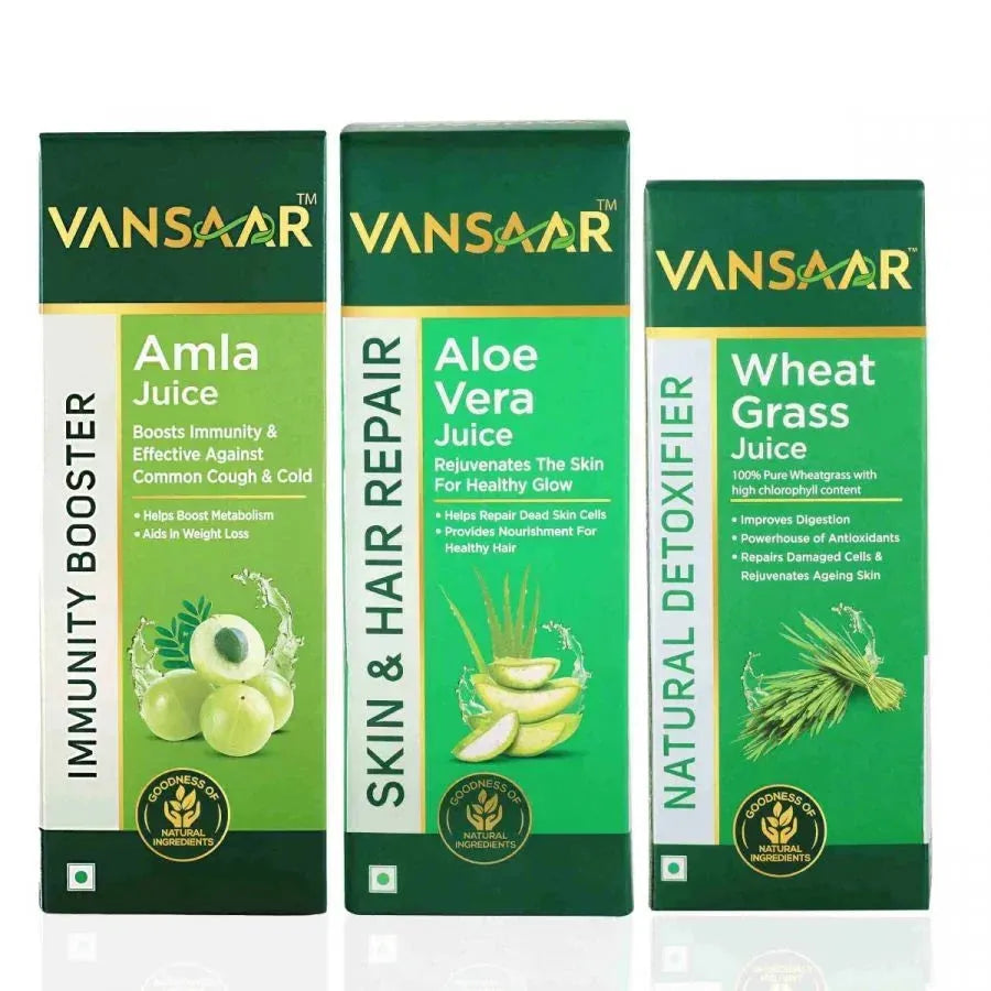 Daily Wellness Combo: Amla, Aloe Vera & Wheatgrass Juice - Vansaar