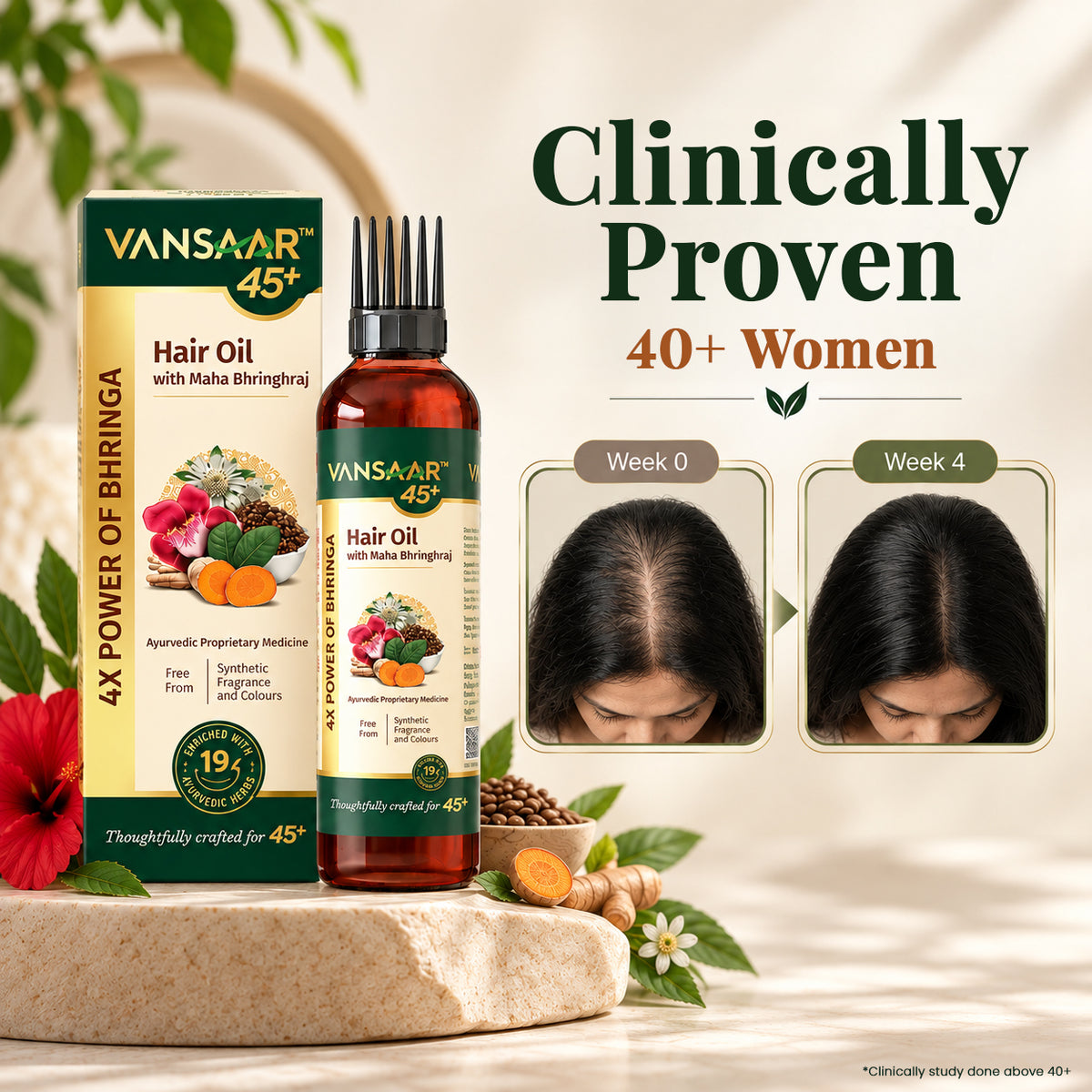 Clinically Proven Hair Oil For 40+ Hair | Reduces Hair Fall | With 4X Bhringhraj | 19 Potent Herbs