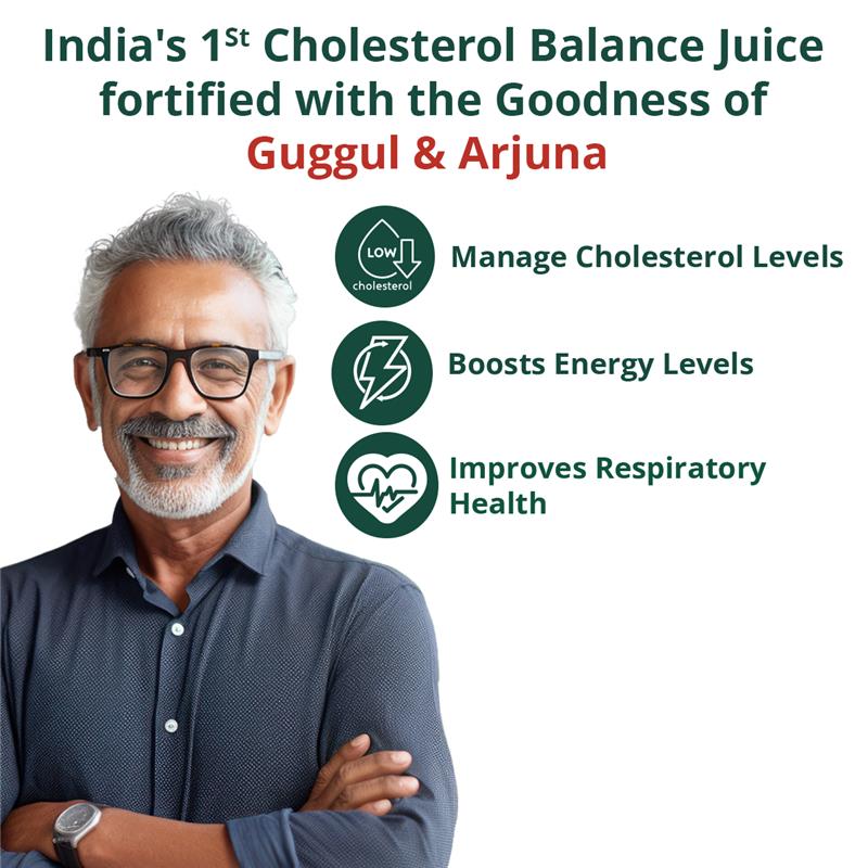 Cholesterol Balance Juice, 1L | Heart Health Supplement with Arjuna, Guggul & 6 Potent Herbs | Reduces Bad & Improves Good Cholesterol