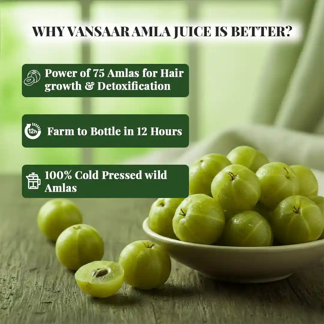 Amla Juice | 100% Cold Pressed | For Hair Growth & Detoxification | 75 Wild Amlas Per Bottle