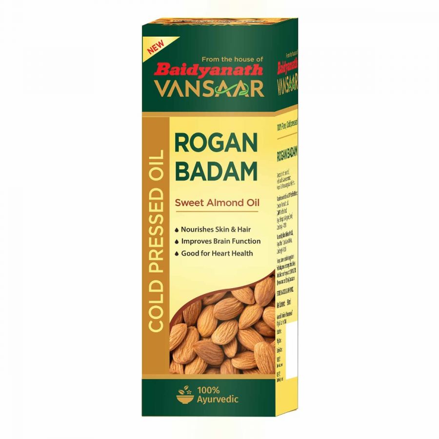 Baidyanath Vansaar Rogan Badam (Almond) Oil 50ml| 100% Pure Badam Tel for Glowing Skin & Hair Growth | Cold Pressed Sweet Almond Oil made with Californian Almonds