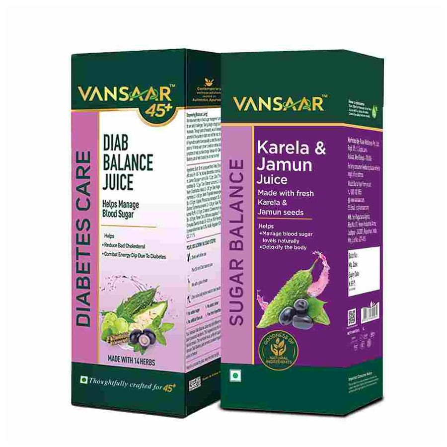Vansaar 45+ Karela & Jamun Juice And Diab Balance Juice 1L Packs For Effective Diabetic Care Combo